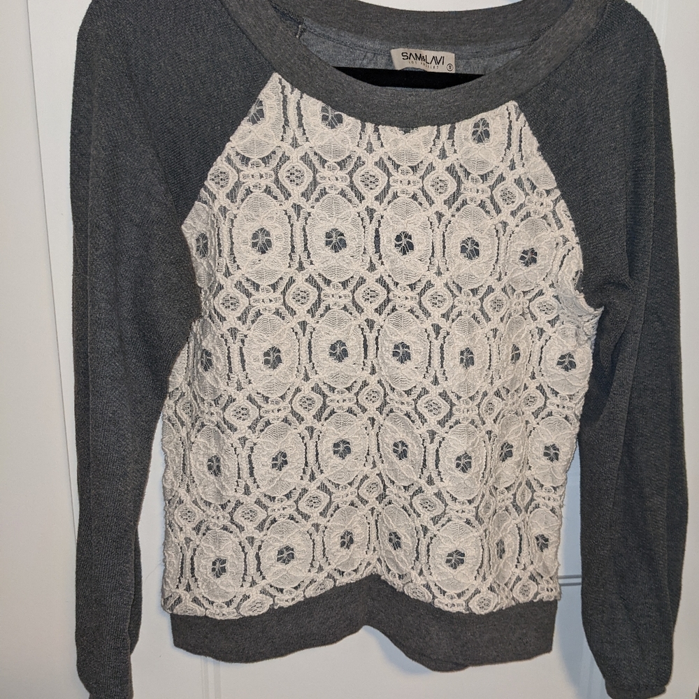 Vintage Grey and White Floral Blouse